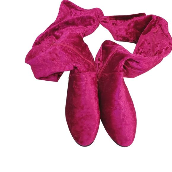 Bamboo | Stardom Fuscia Soft Stretch Shimmery Velour Thigh High Boots - Picture 8 of 13